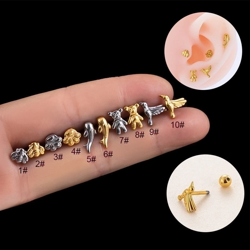 1 Piece Ear Cartilage Rings & Studs Fashion Bear 316L Stainless Steel  Plating
