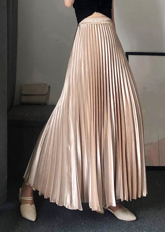 Modern Gold Elastic Waist Wrinkled Satin Maxi Skirt