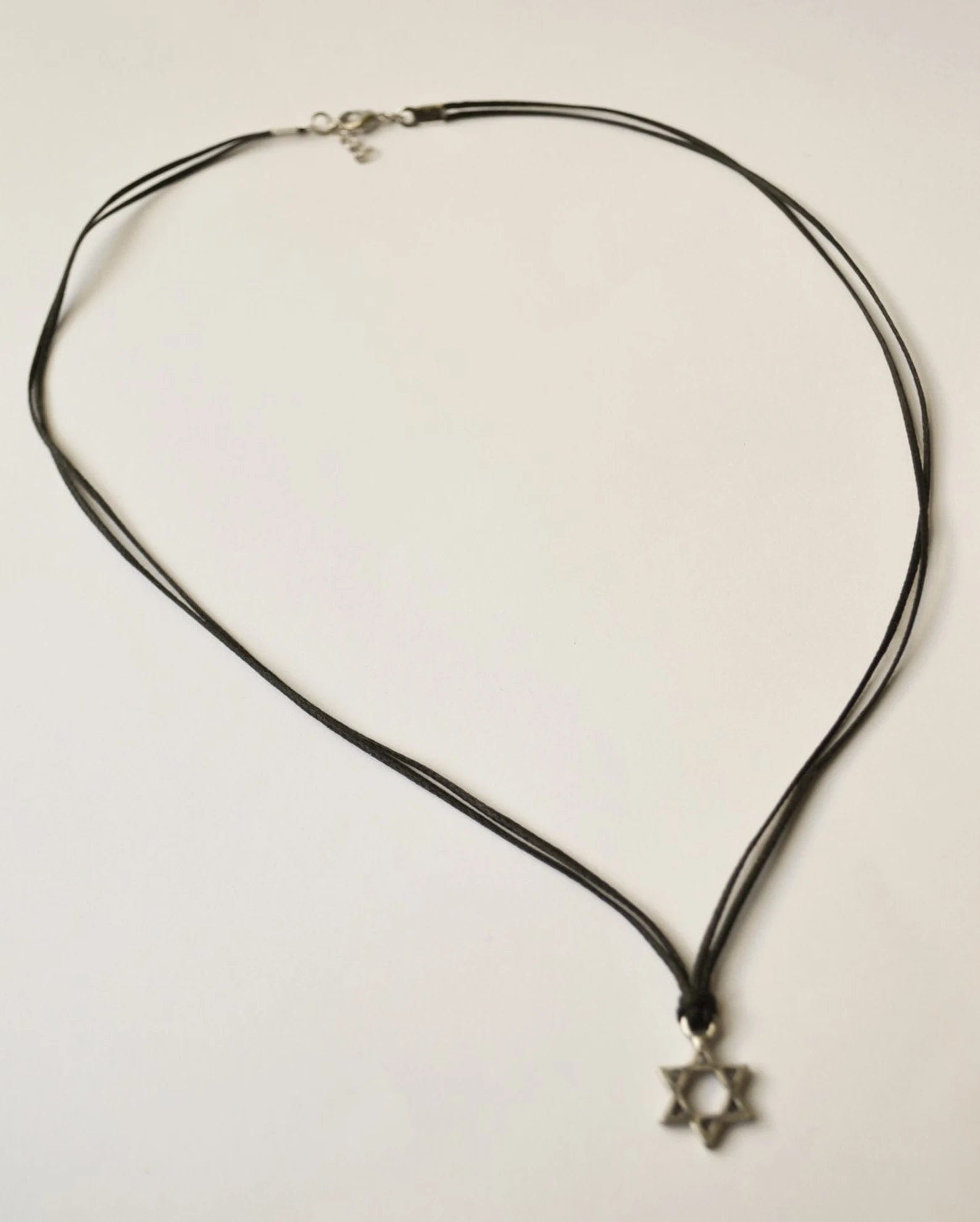 Silver Magen David Necklace on Black Cord