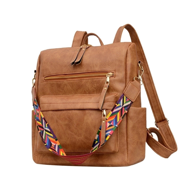 Women's Large All Seasons Pu Leather Plaid Leopard Streetwear Square Zipper Fashion Backpack