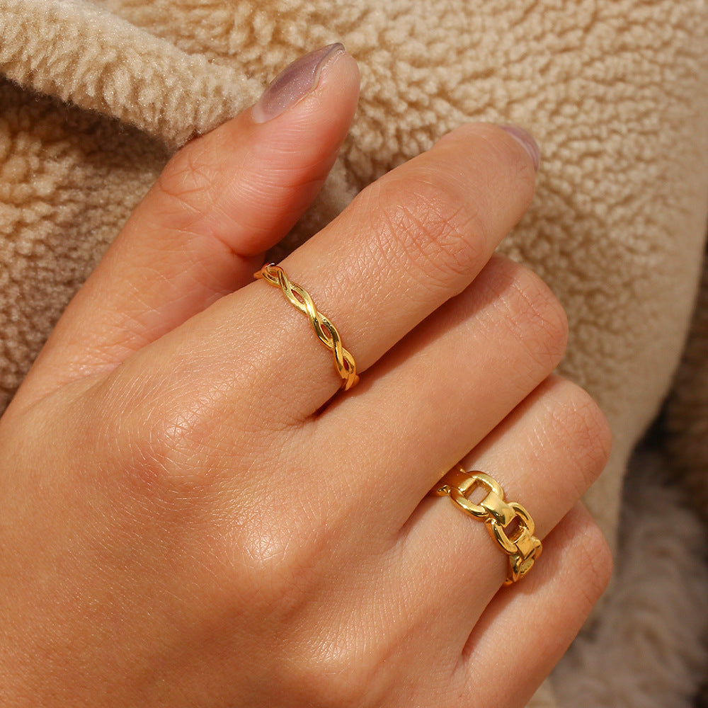Women Fashion Circle Geometric Stainless Steel 18K Gold Plated Rings