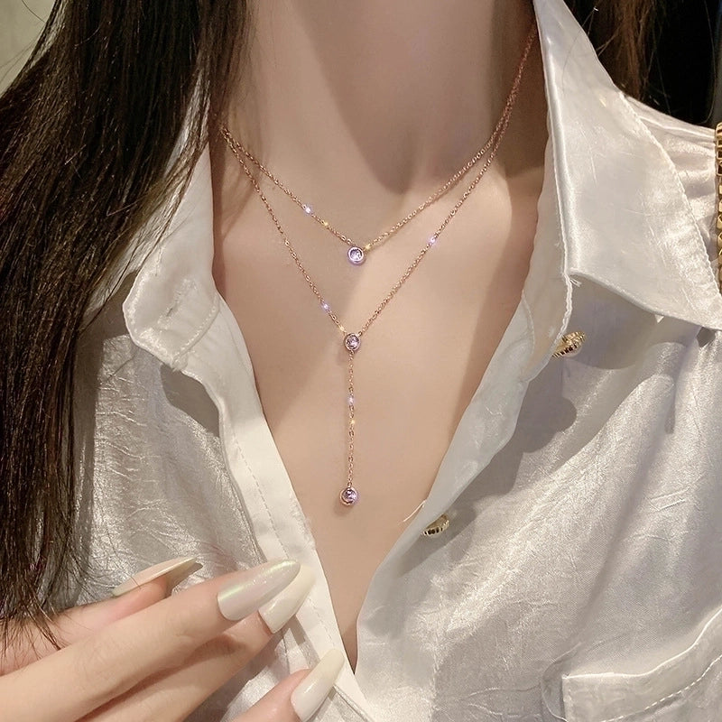 Minimalist Geometric Titanium Steel Plating Rhinestones Pendant Necklace 1 Piece