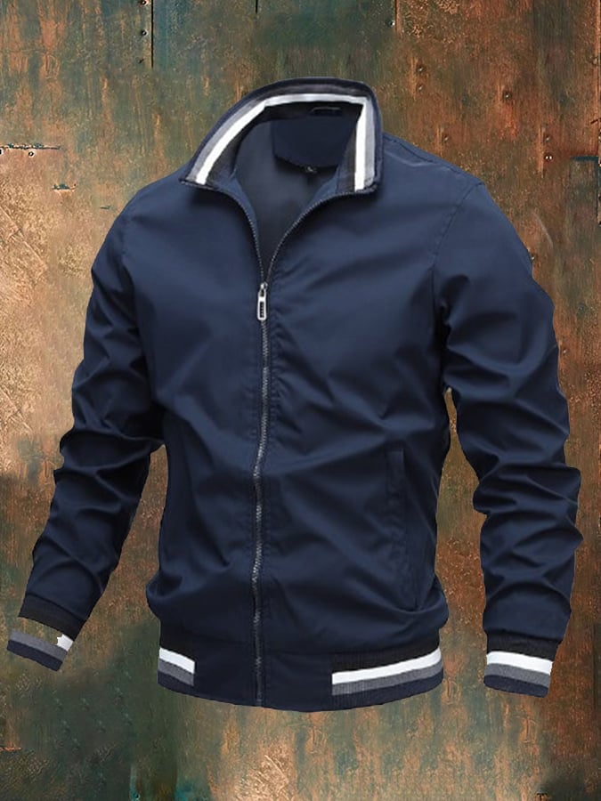 Men's Sports Fashion Slim Fit Standing Collar Waterproof Zipper Bomber Jacket