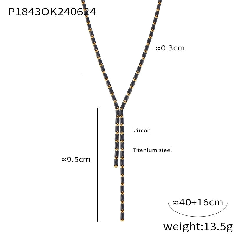 Elegant Minimalist Quadrilateral 304 Stainless Steel Glass Zircon 18K Gold Plated Inlay Pendant Necklace