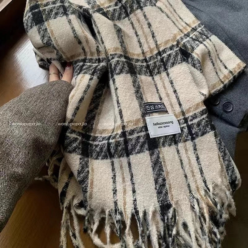 Women's Casual Lattice Imitation Cashmere Tassel Scarf