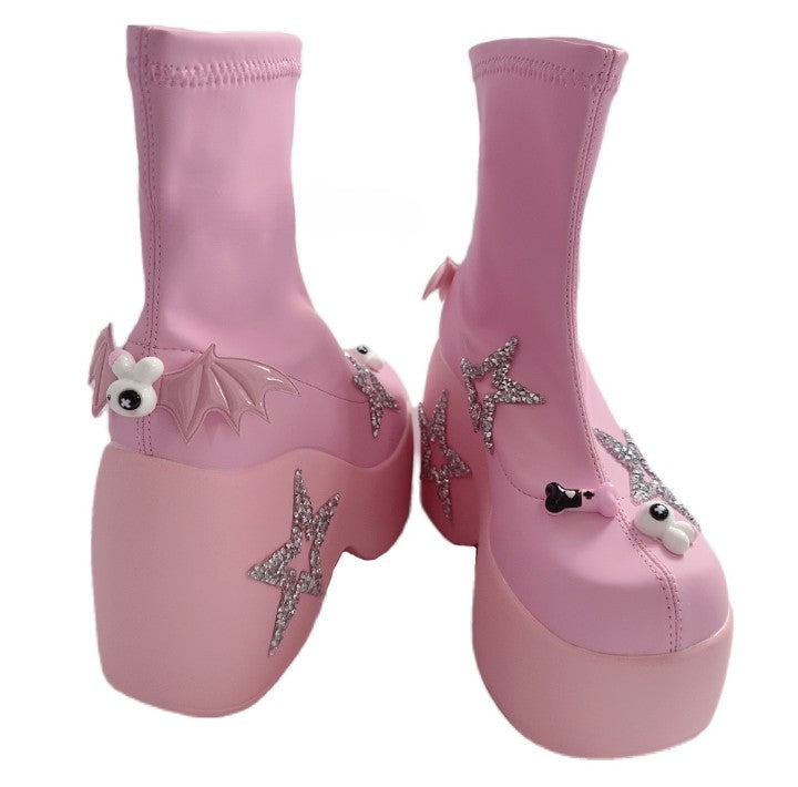 Pink Bunny Devil Wing Boots KF11042