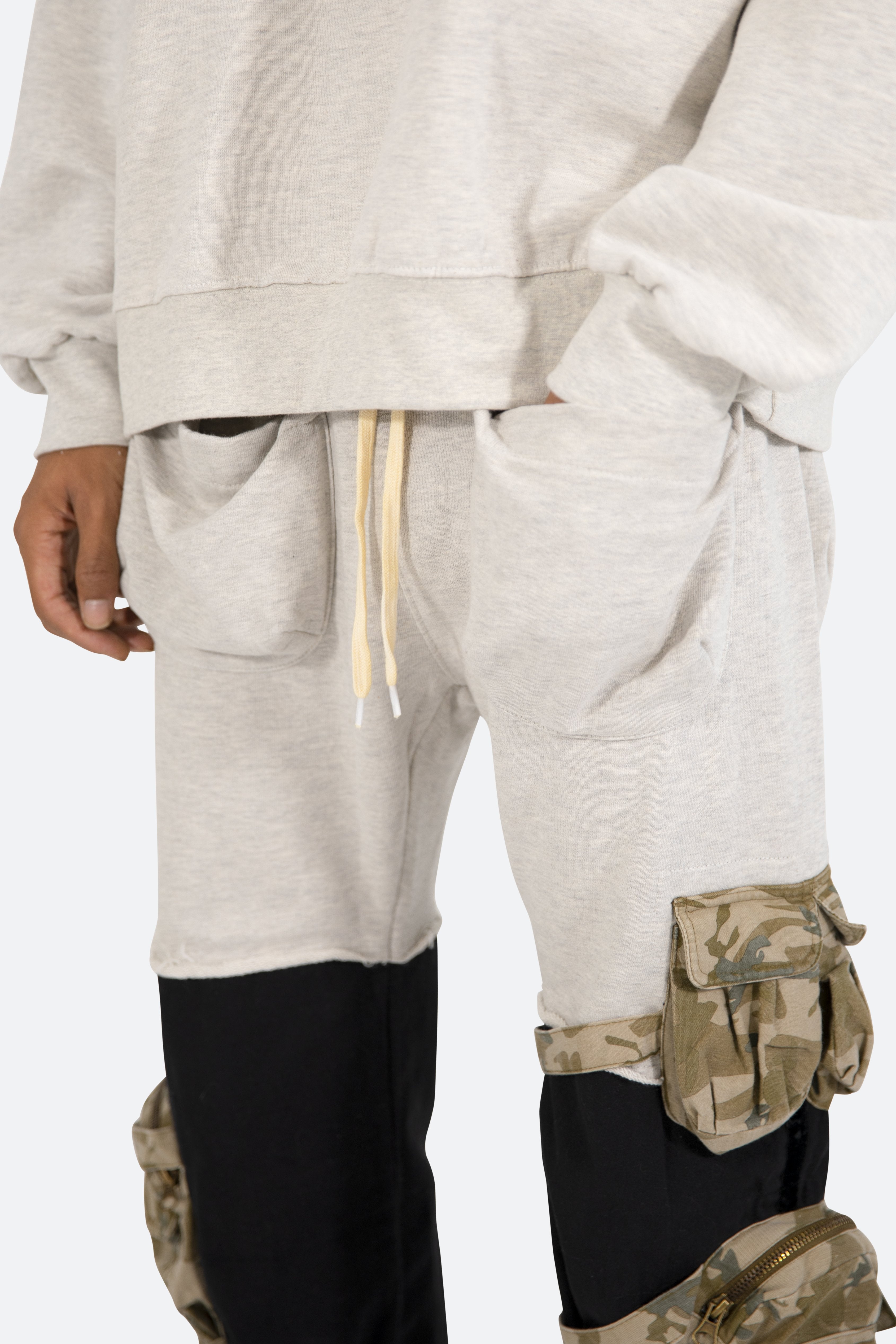 Mixed Material Cargo Pants - Black/Grey