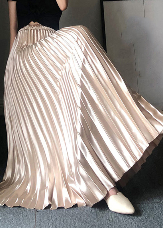 Modern Gold Elastic Waist Wrinkled Satin Maxi Skirt