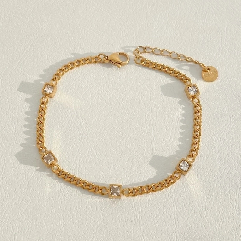 2 Pieces IG Style Modern Style Square Solid Color 304 Stainless Steel 16K Gold Plated White Gold Plated Gold Plated Zircon Bracelets In Bulk