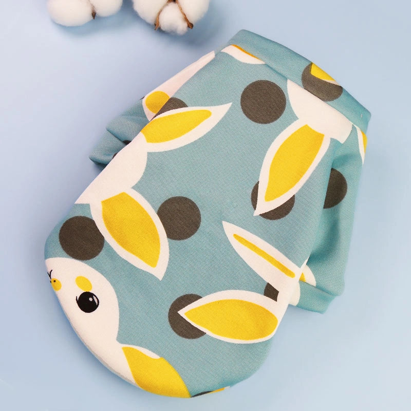 Cartoon Printed Fleece-lined Two-paw Sweatshirt For Dogs Cats Spring Autumn Winter Pullover Style Teddy Supplies Clothes