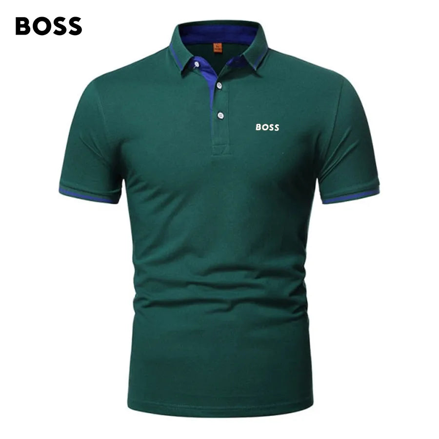 BOSS Men-s Patchwork Printed Short Sleeve POLO T-Shirt