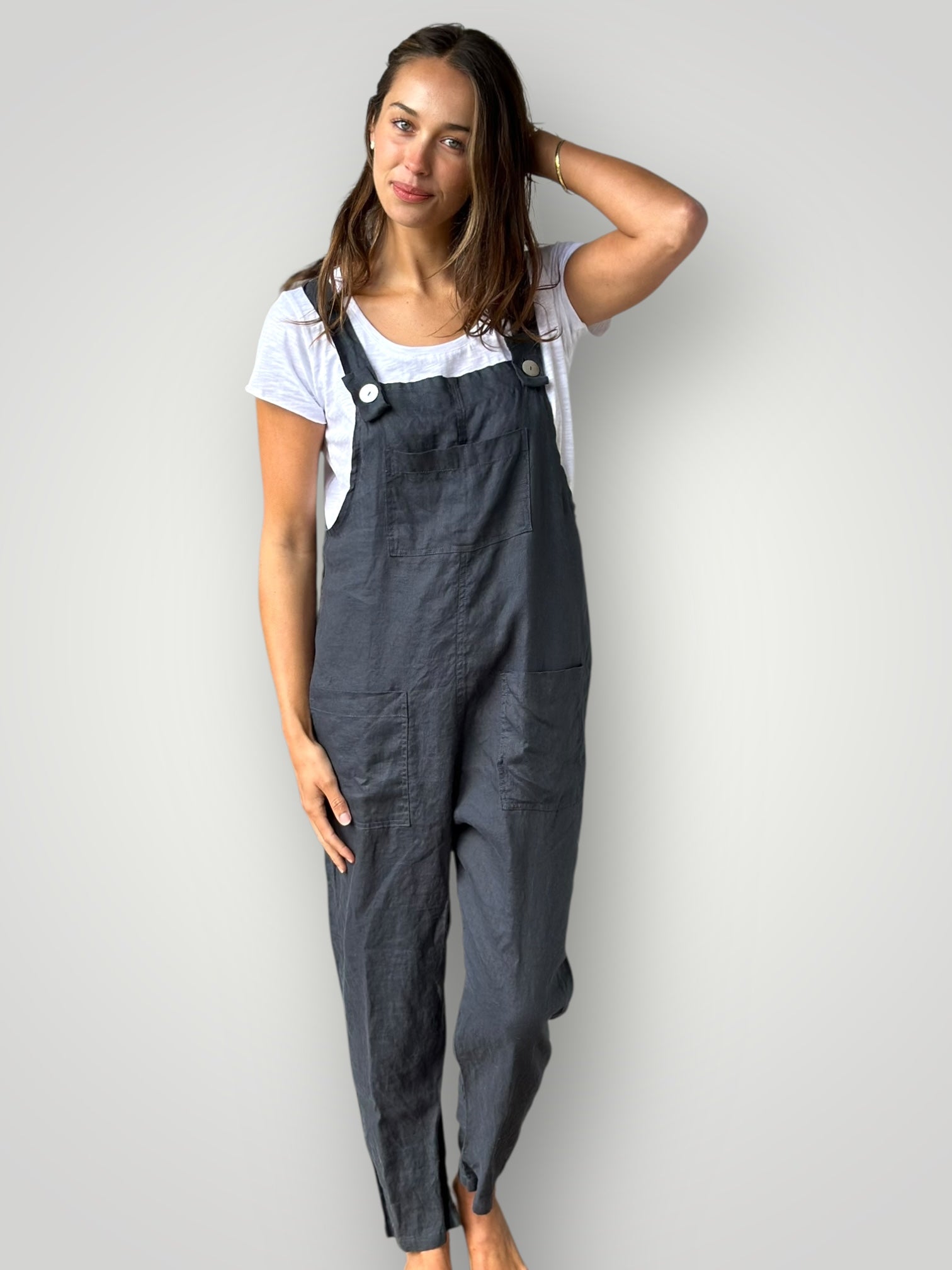 overalls -charcoal linen