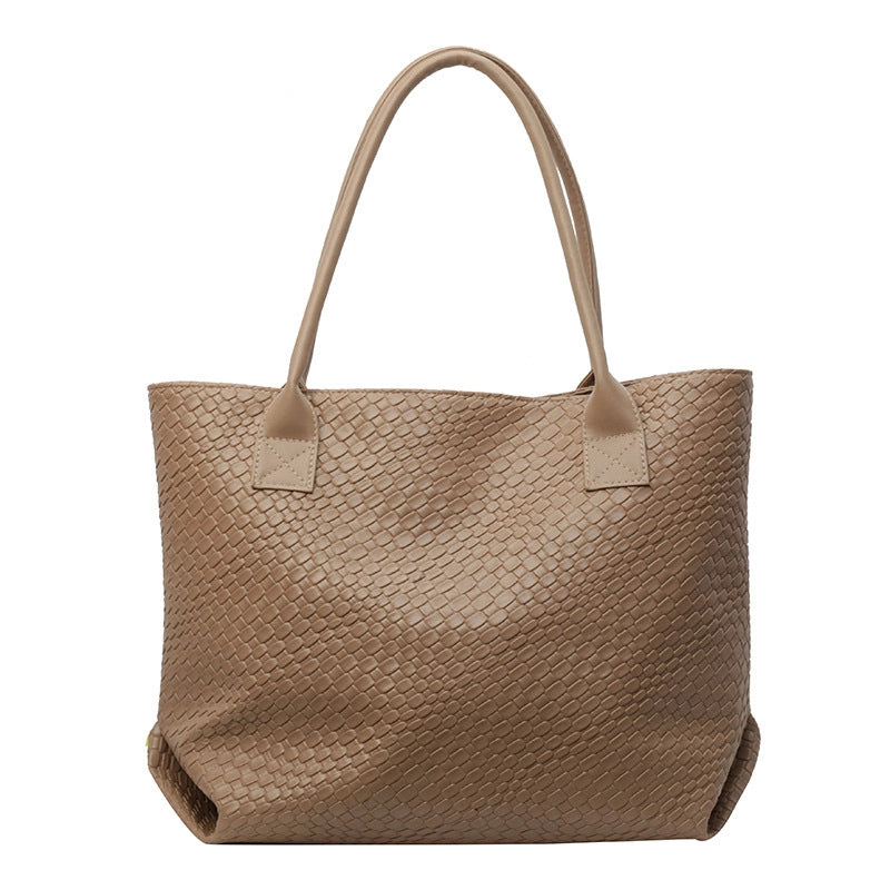 Large Capacity Commuter Tote Bag Fashionable Niche Embossed Textural Shoulder Bag Work Simple Hand Underarm Bag
