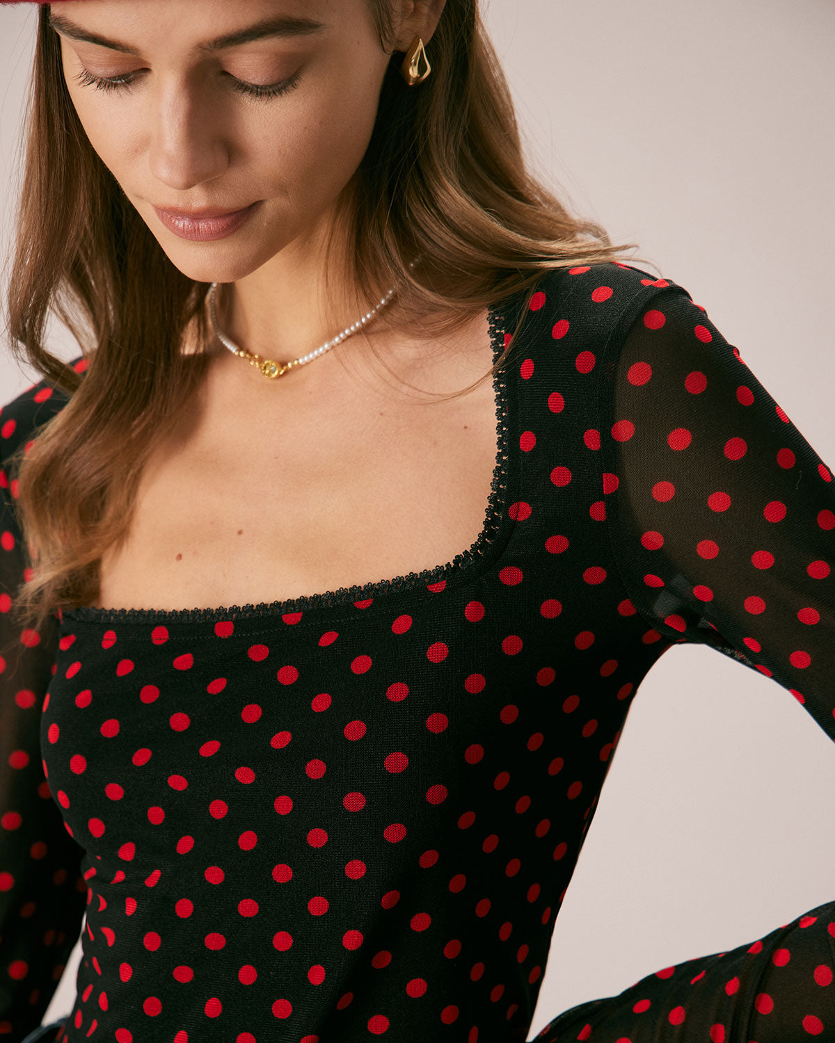 The Black Square Neck Polka Dot Printed Tee