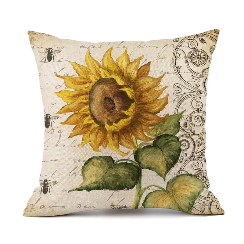 Pastoral Sunflower Linen Pillow Cases