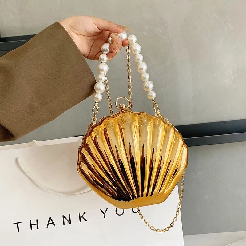 Gold Silver Black Arylic Solid Color Pearls Shell Evening Bags