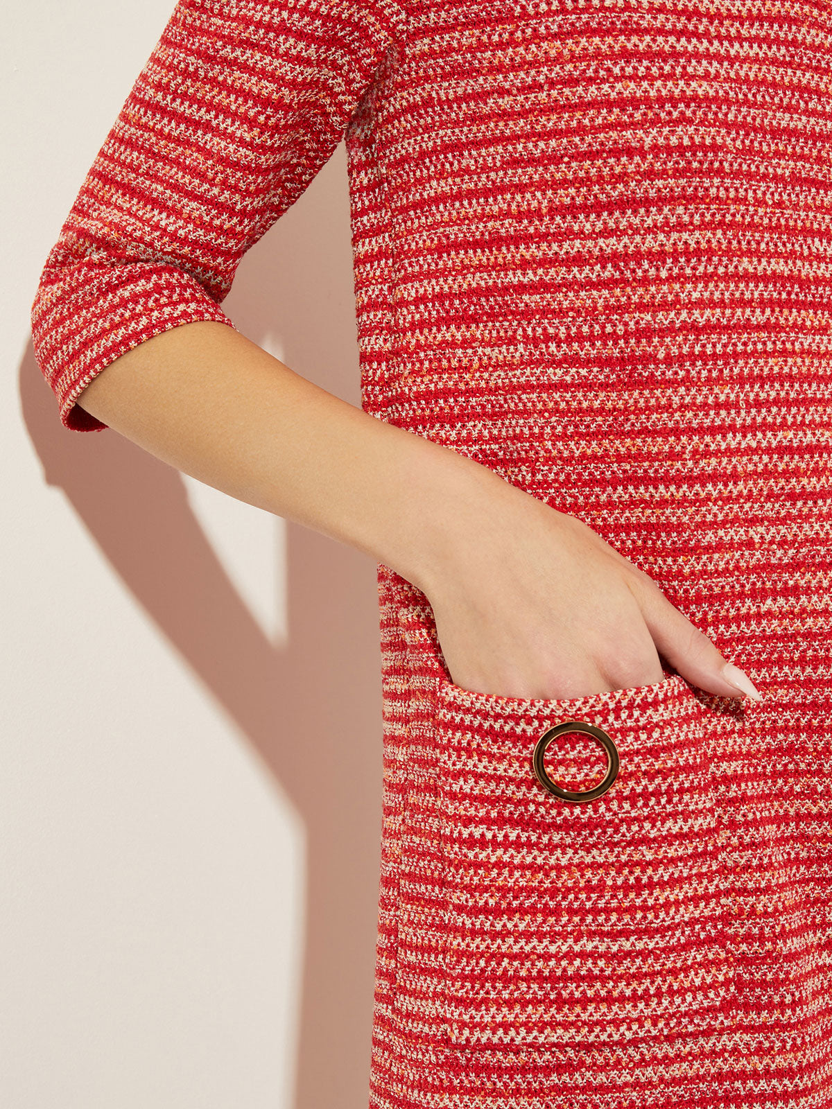 Tweed Knit Shift Dress with Pockets, Sunset Red
