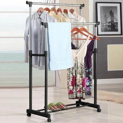 Double Pole Cloth Rail With Wheels