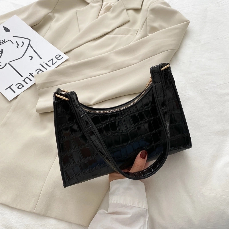 Stone Pattern Zipper Solid Color Shoulder Underarm Bag