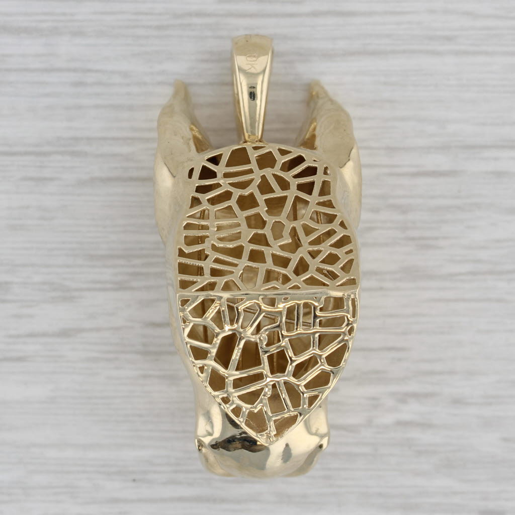 Large Dog Bust Pendant 10k Yellow Gold 0.12ctw Diamonds Doberman