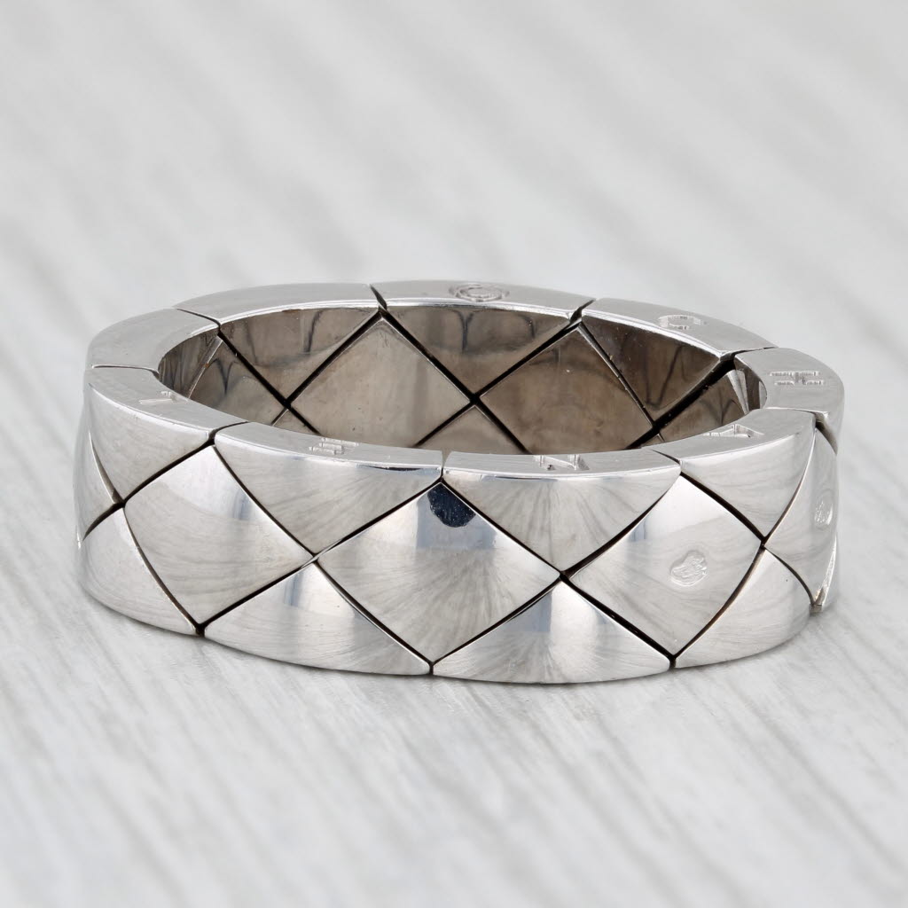 Chanel Matelasse Quilted Coco Crush Mesh Band Ring 18k White Gold Size 9.25