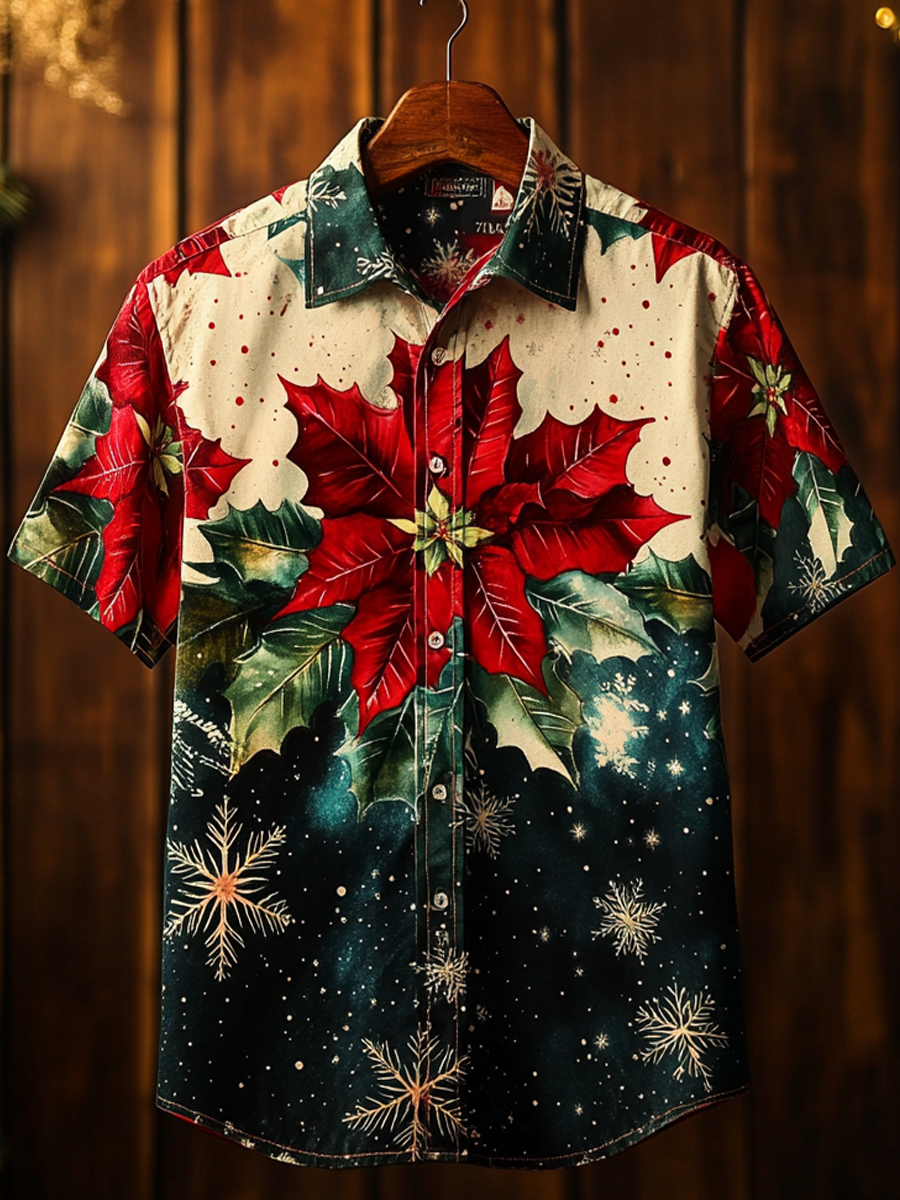 Christmas Flowers Art Short-Sleeved Shirt Tops