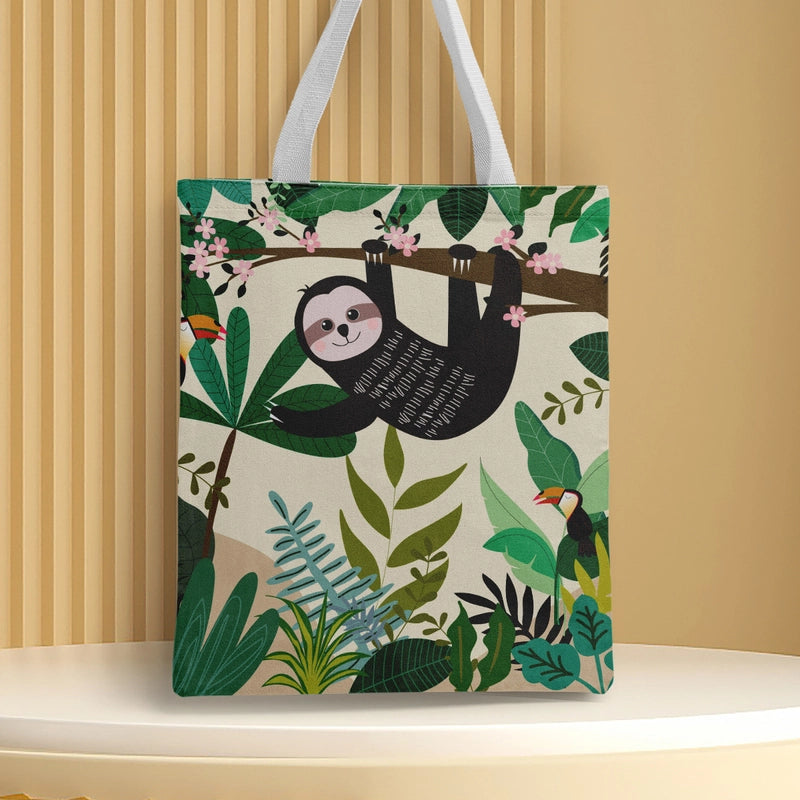 Women's Medium Canvas Animal Basic Classic Style Square Open Canvas Bag