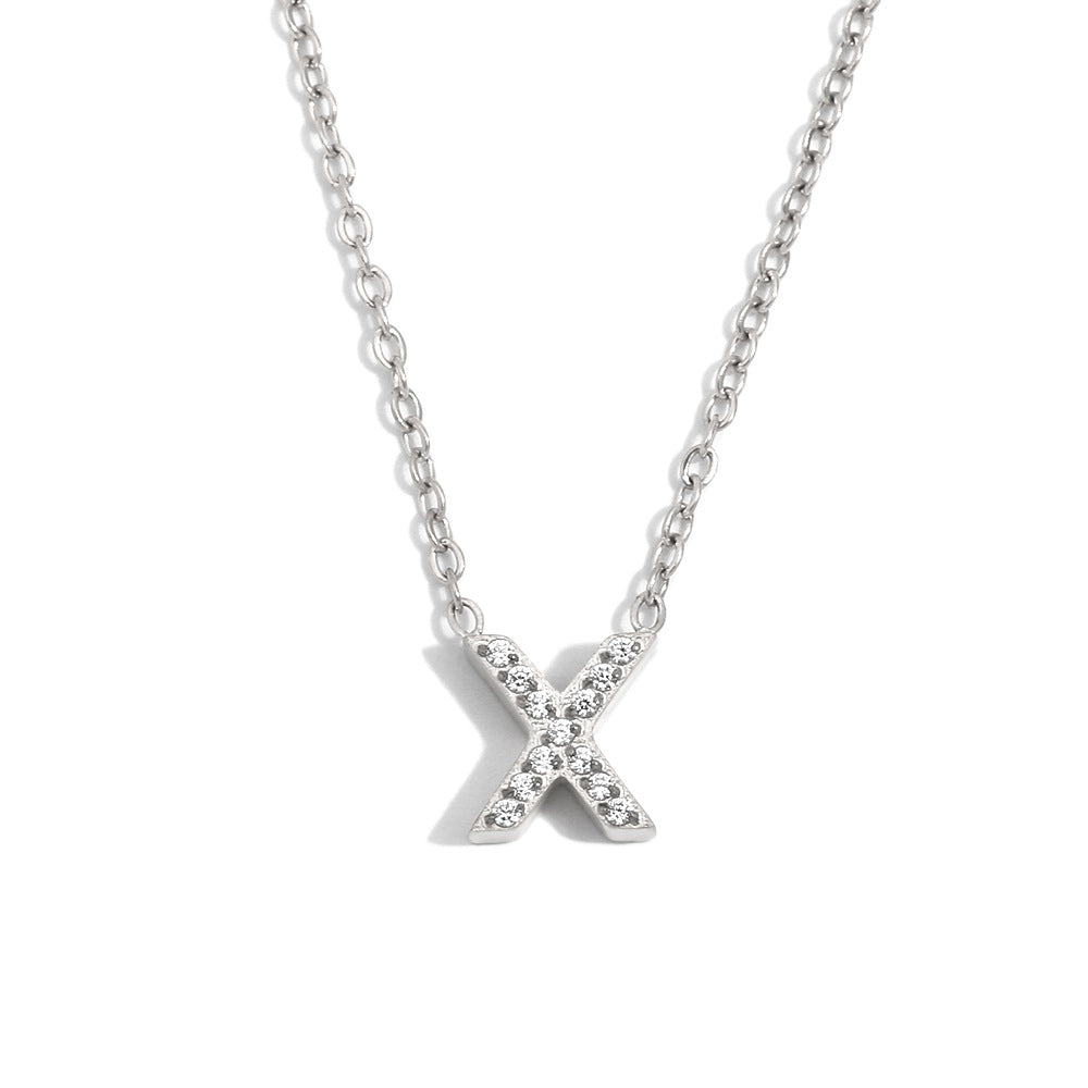 Fashionable And Simple 26 English Letter Pendant Stainless Steel Plated 18K Gold Diamond Small Letter Necklace For Women