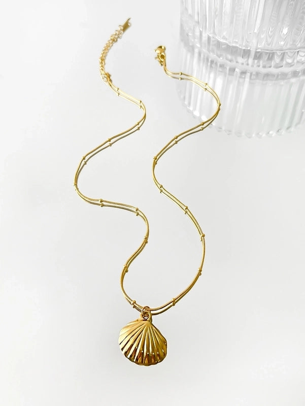 Marine Style Starfish Conch Shell 316L Stainless Steel  18K Gold Plated Pendant Necklace