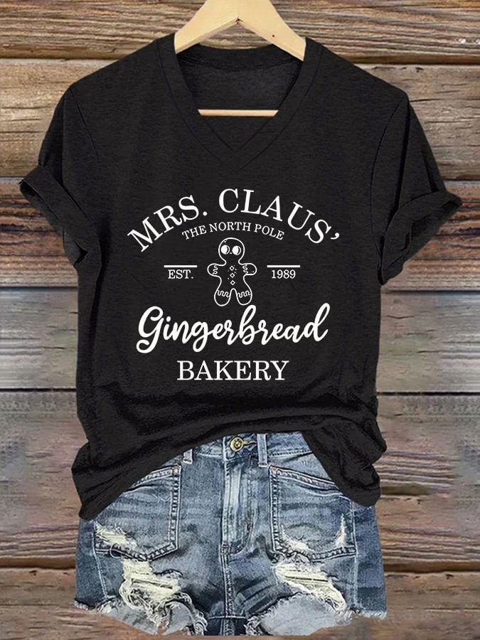 Women's Christmas Gingerbread Printed Casual T-Shirt