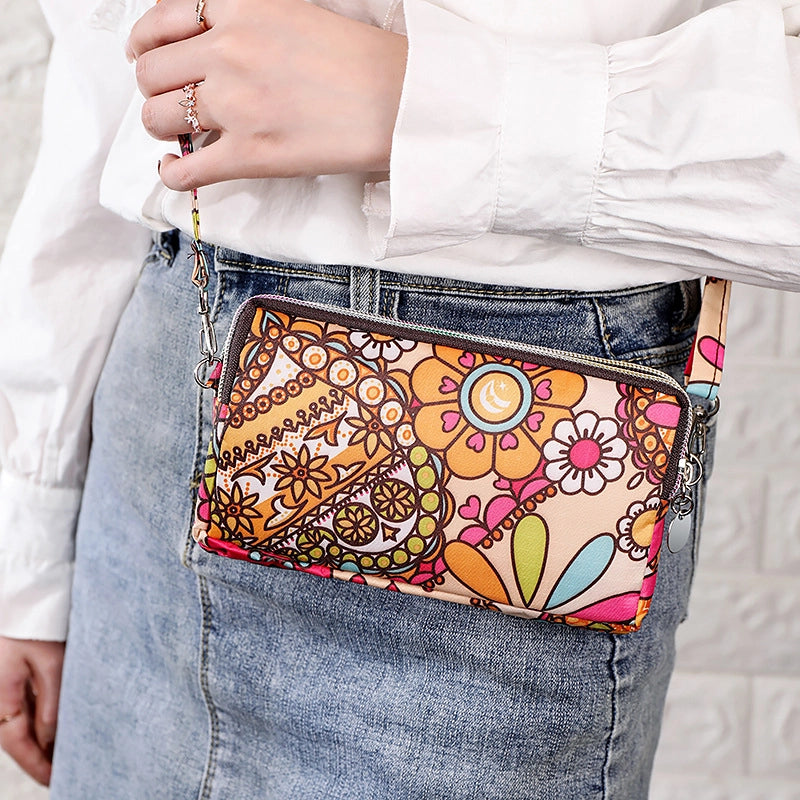 Cartoon Three-layer Zipper Fabric Printing Women's New Coin Purse Bag Mobile Phone Bag Handbag