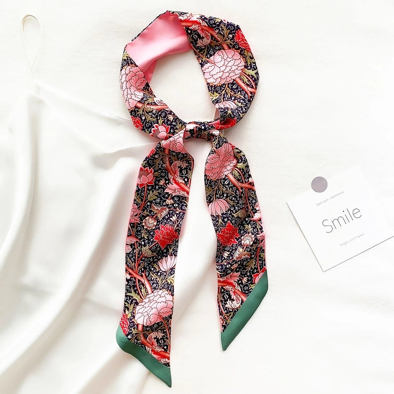 Summer Flower And Bird Printed Ladies Decoration Ribbon Hair Band Scarf