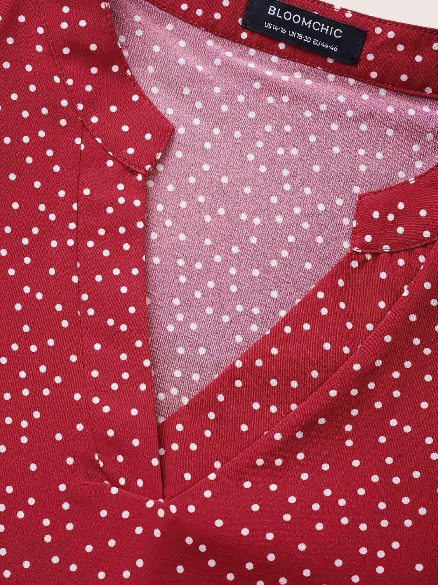 Polka Dot V Neck Ruffle Trim Blouse