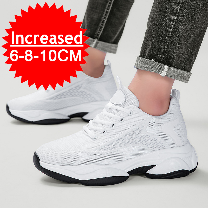 Men Breathable Mesh 10CM Height Incresing Sneakers Men Fashion Shoes Elevator 8CM Outdoor Leisure White Casual Lift Man Footwear