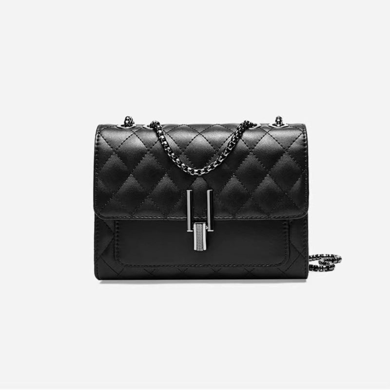 Women's Mini Pu Leather Lingge Elegant Square Lock Clasp Crossbody Bag
