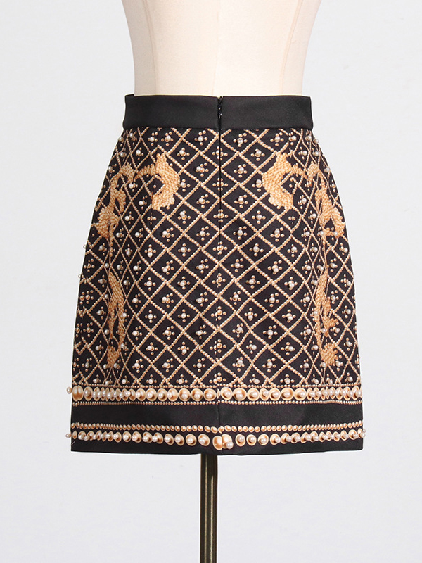 A-Line High Waisted Beaded Zipper Skirts Bottoms