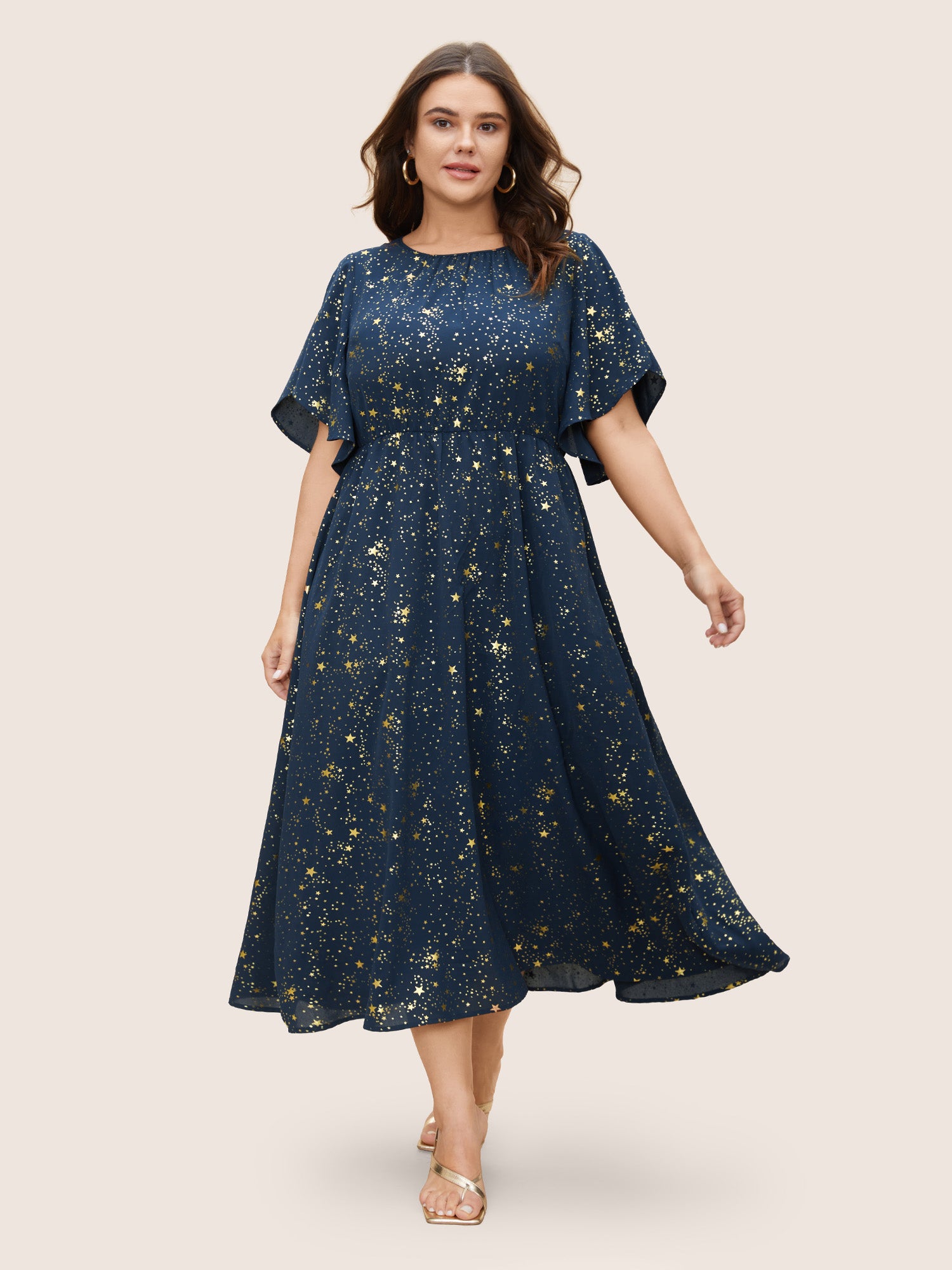 Glitter Star Split Sleeve Midi Dress