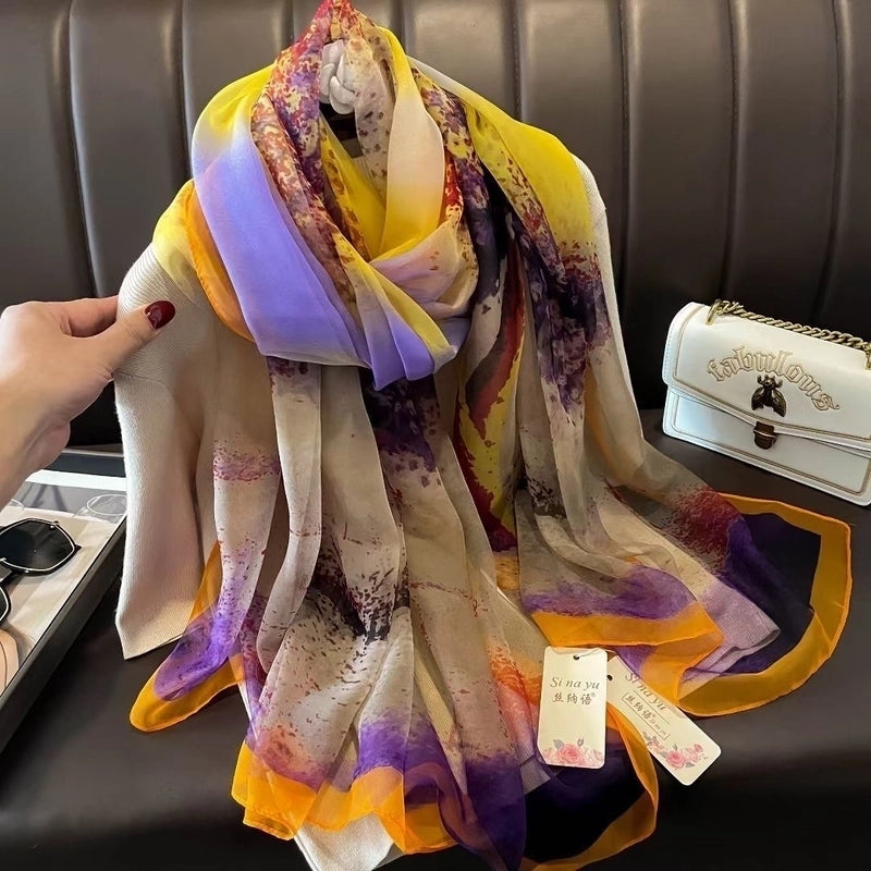 Women's Elegant Color Block Yourou Yarn Silk Scarf