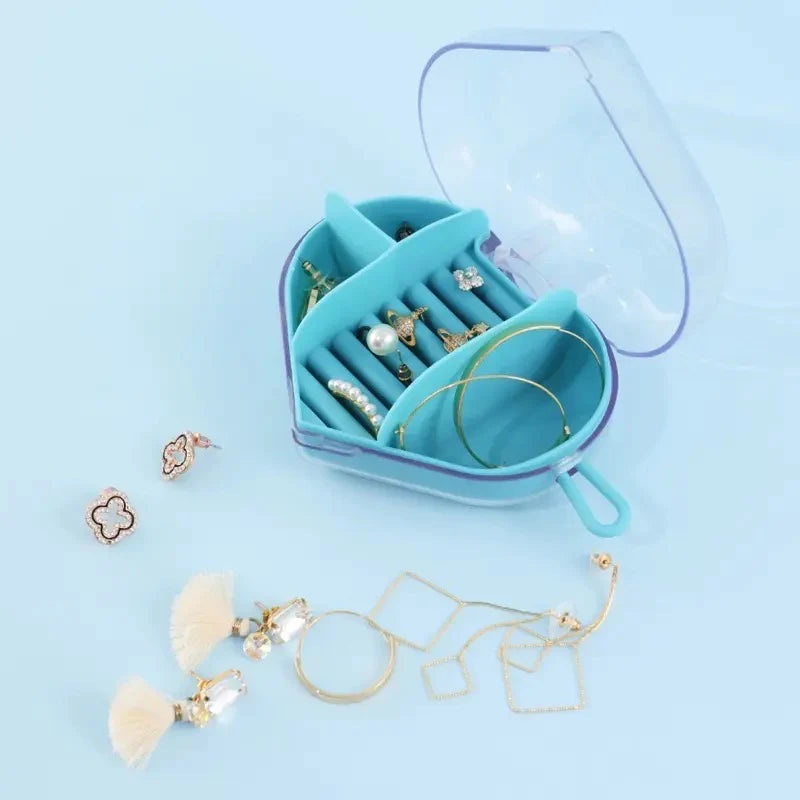 Portable Multi Grid Jewelry Storage Case in Heart Shape for Necklace Earing and Rings