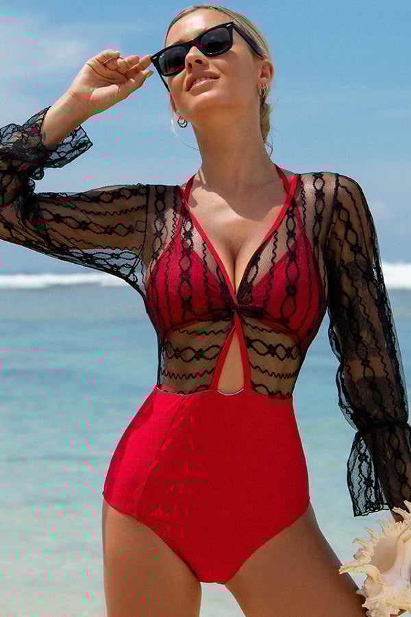 Mesh Long Sleeve One Piece Swimsuits