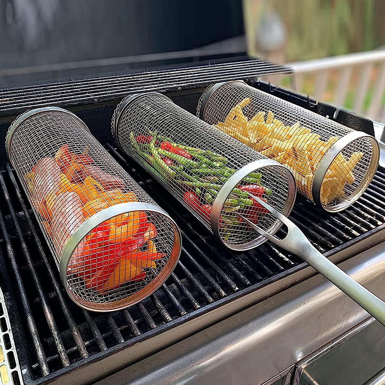 2 pcs ChefGenius Rolling Grill Basket