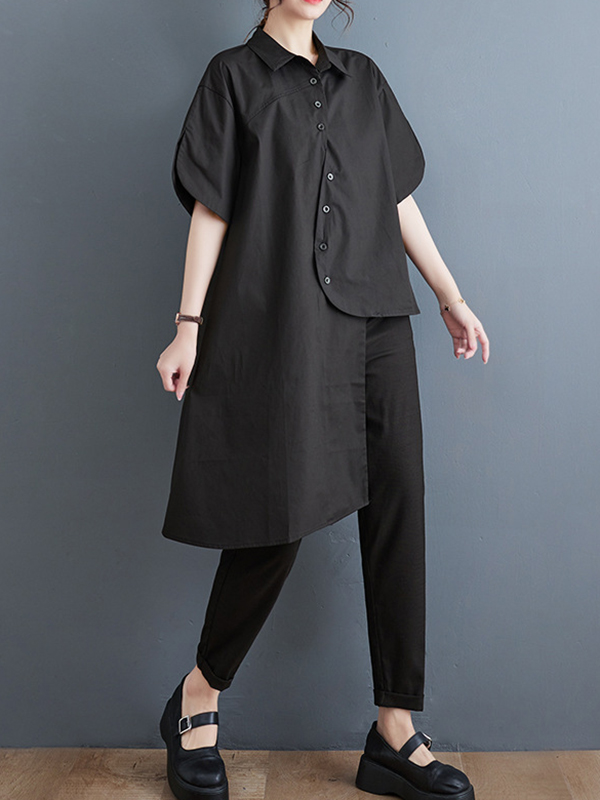 Irregular Clipping Solid Color Lapel Shirts Tops
