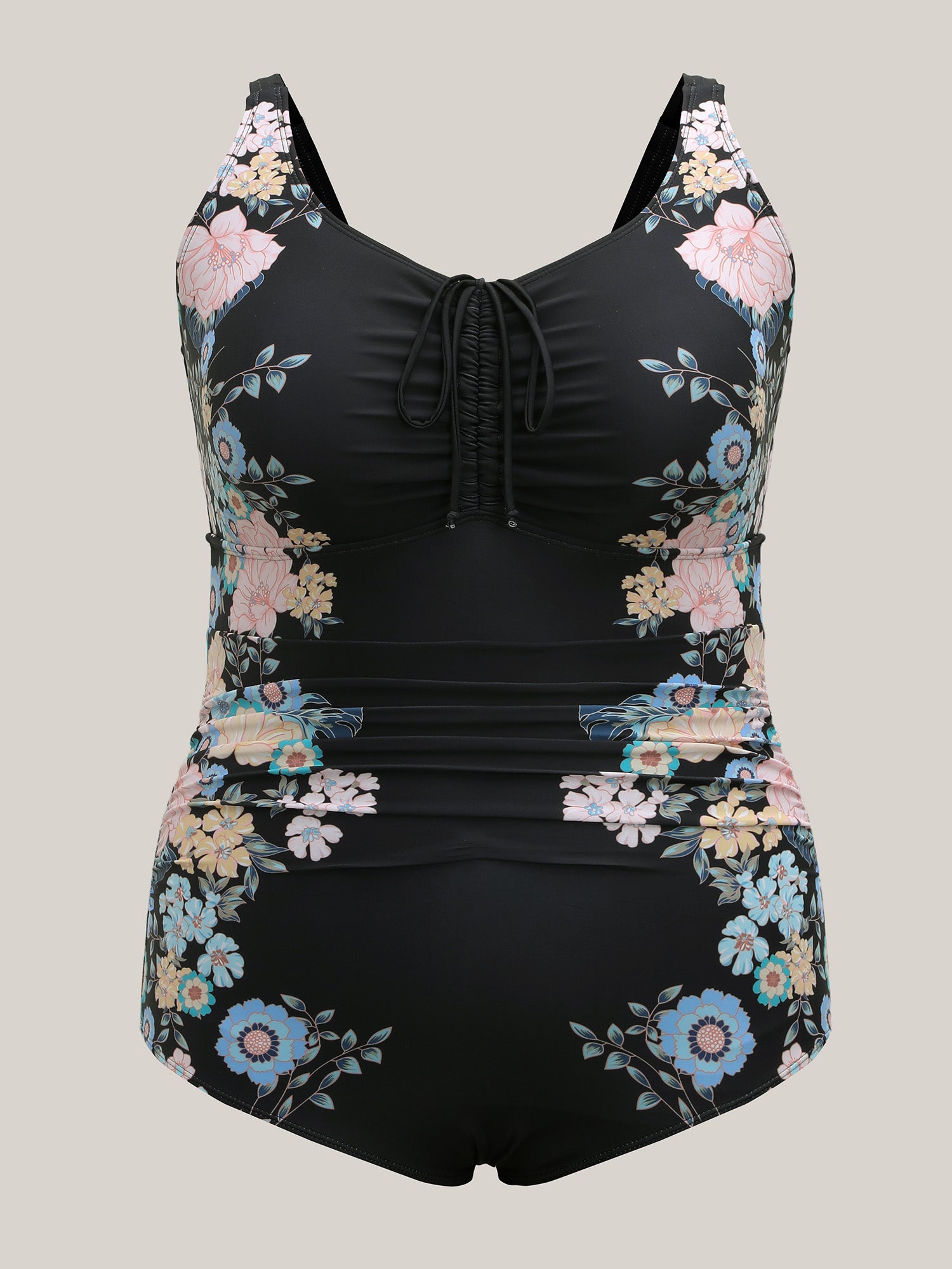 Floral Print Drawstring One-Piece Swimsuit
