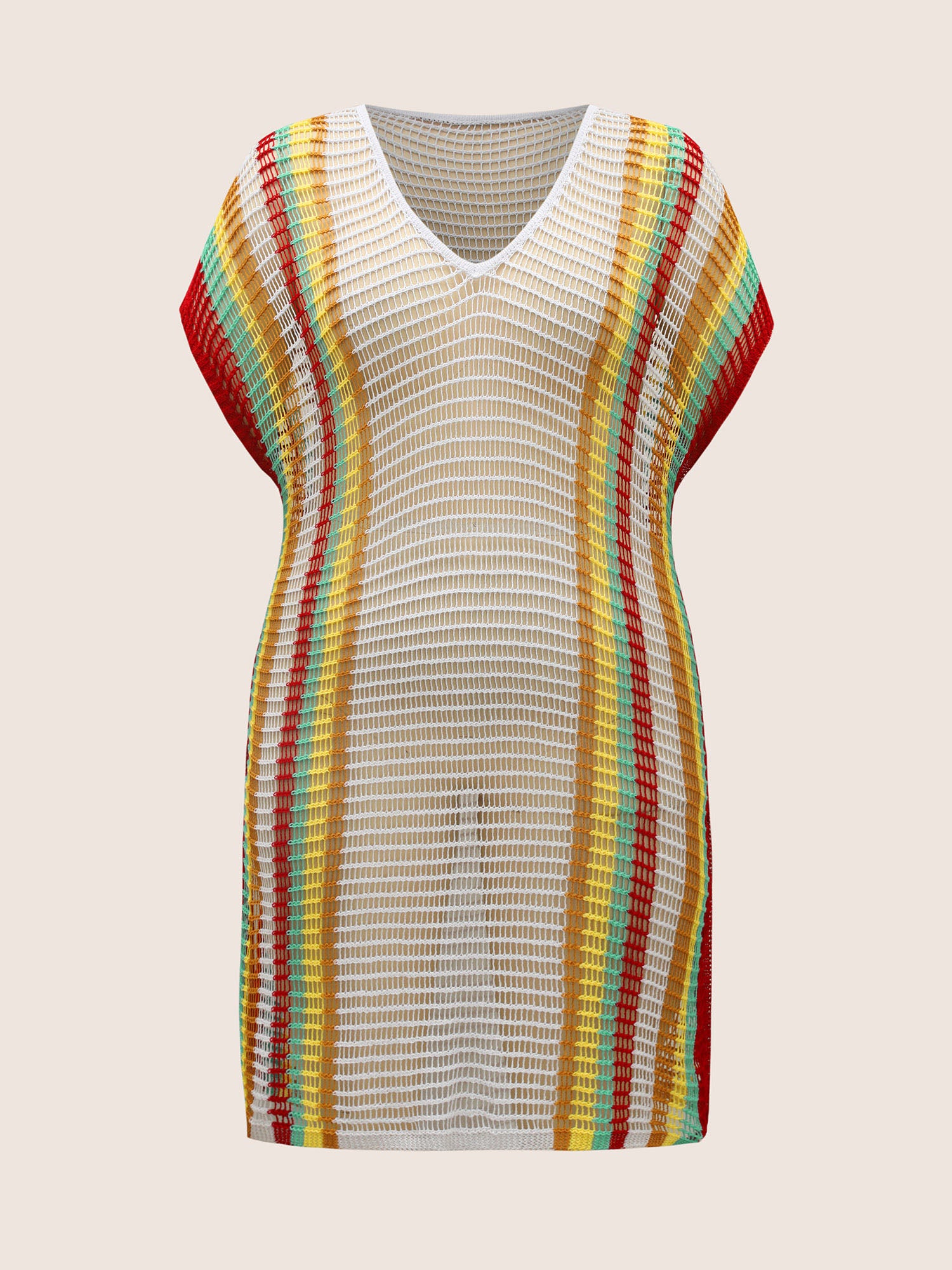 Contrast Striped Dolman Sleeve Split Side Swim Cover Up