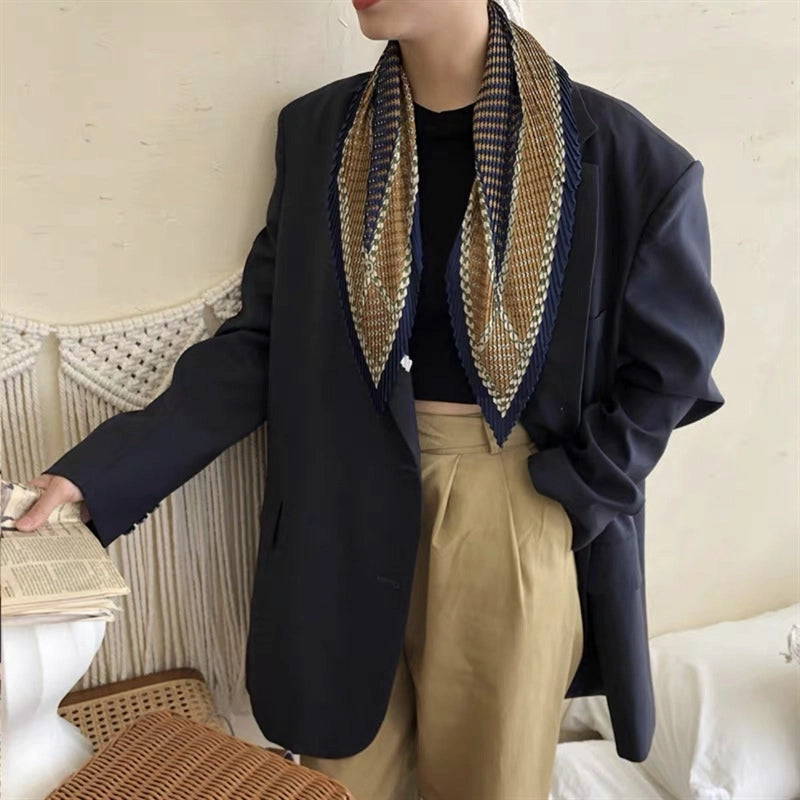 Women's Elegant Plaid Polka Dots Solid Color Satin Silk Scarf