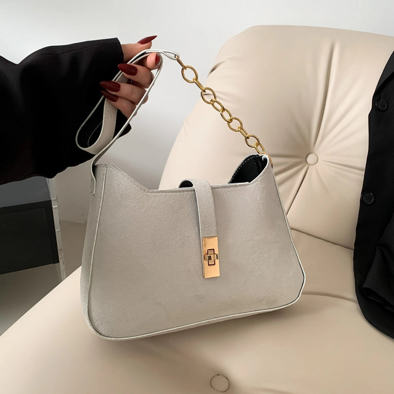Women's Suede Solid Color Classic Style Sewing Thread Square Zipper Buckle Shoulder Bag
