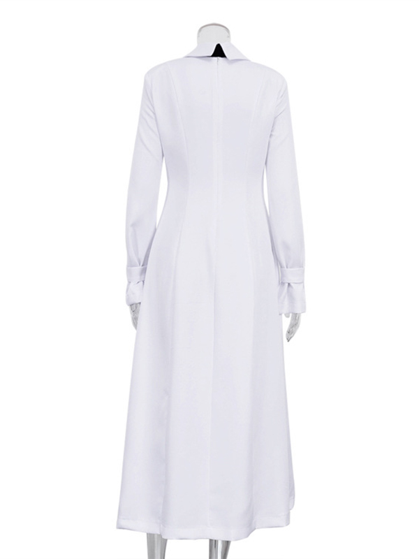 A-Line Flared Sleeves Buttoned Solid Color Split-Joint Split-Side Lapel Maxi Dresses Shirt Dress
