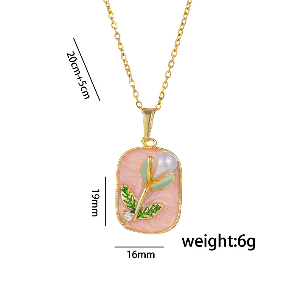Copper Pendant Enamel Flower Necklace Female Fashion Niche Clavicle Chain