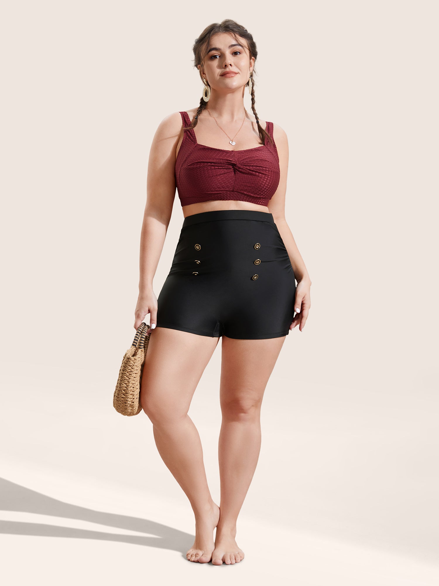 Plain Button Detail Skinny Swim Bottom