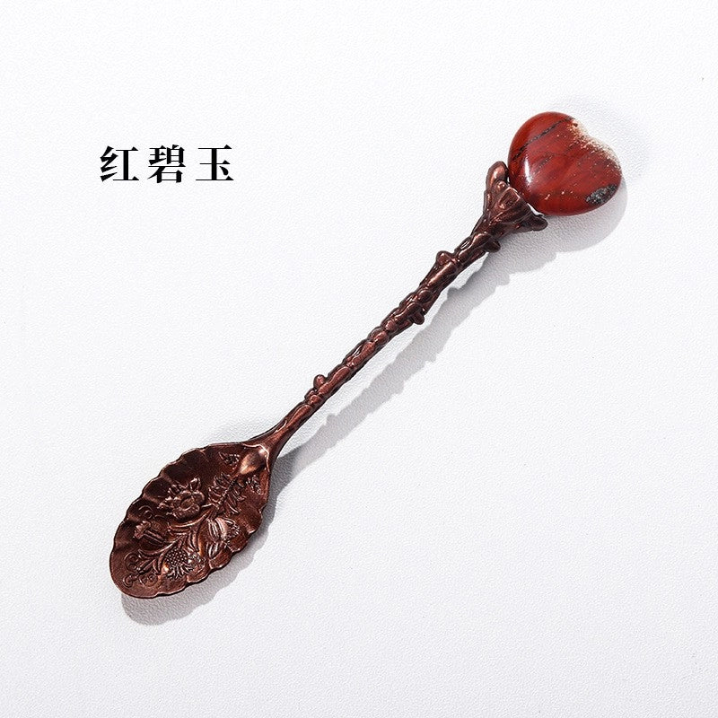 Natural Amethyst Flower Decor Copper Creative Long Handle Spoon